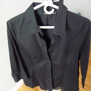 BLACK COTTON BUTON DOWN  3/4 SLEEVES SHIRT   SIZE 14